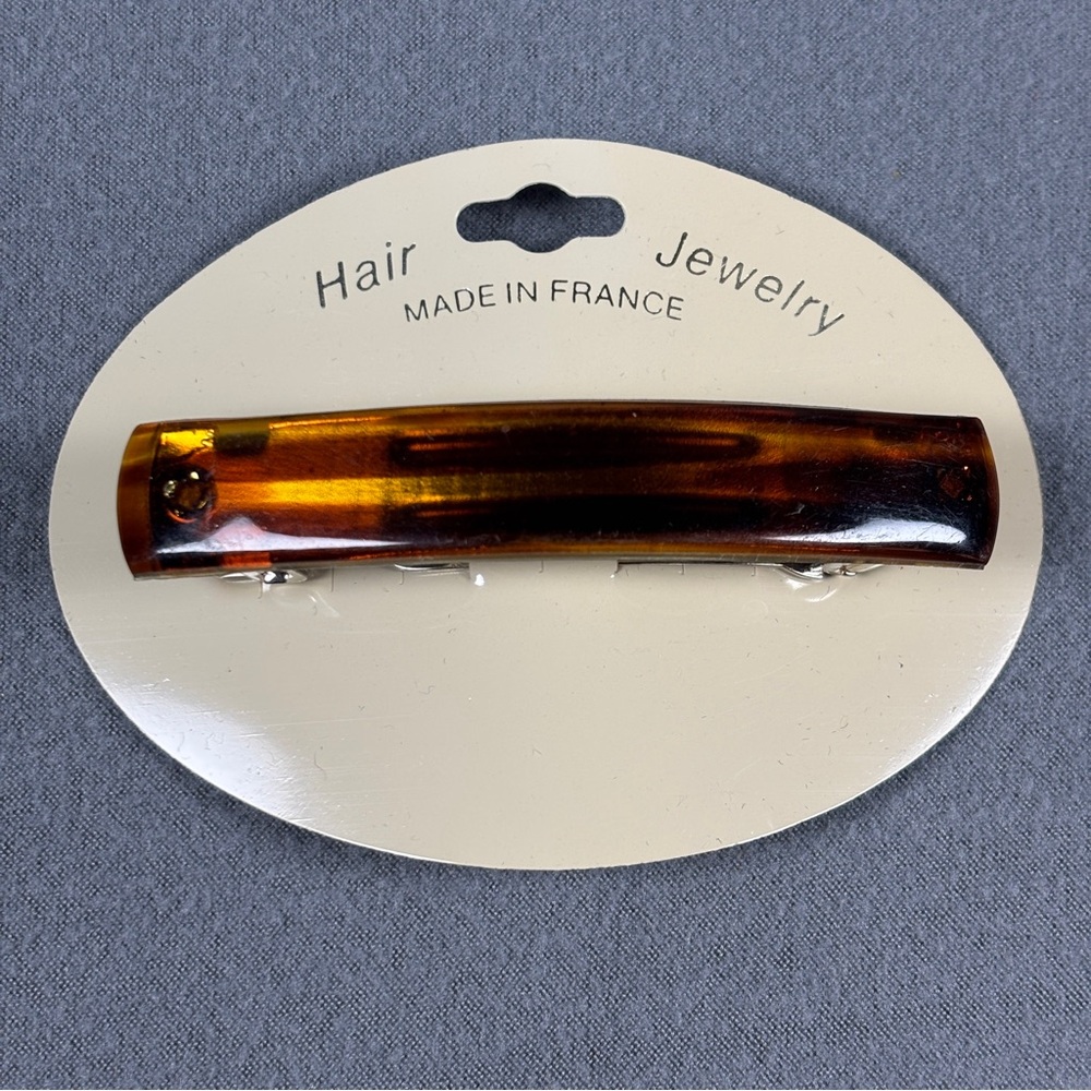 2-Vtg Hair Clip Tortoise Shell Look French Slim Rectangle Barrette NOS France 3”